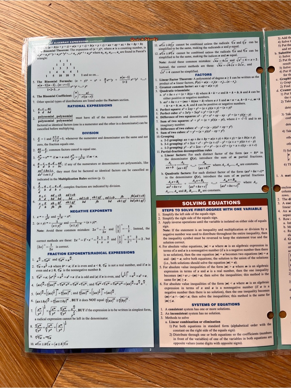 Algebraic Equations Quick Study Cheat Sheet - Picture 3 of 7